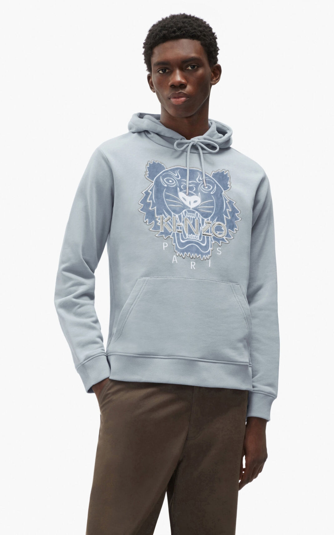 Kenzo The Invierno Capsule Tiger Sudaderas Con Capucha Hombre Gris | 0712634-PB